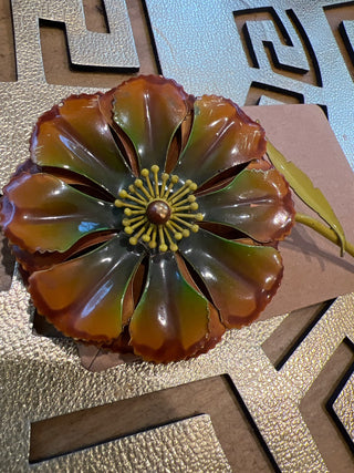 Brown/green enamel Flower Brooch|48049