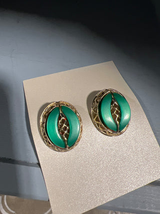 Green Thermoset/lucite Gold Earrings 1950s|48718