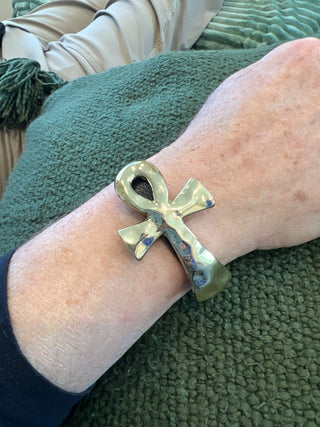 Gold Ankh Bracelet 70s w/leather strap|50084