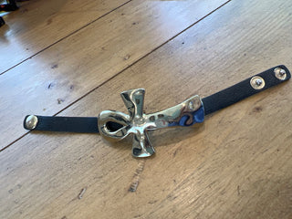 Gold Ankh Bracelet 70s w/leather strap|50087