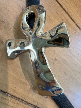 Gold Ankh Bracelet 70s w/leather strap|50089