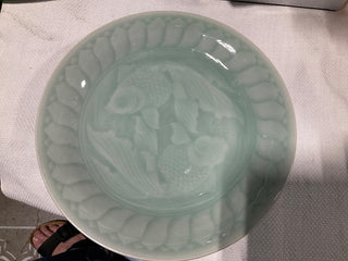 Celadon plate green koi MTS|66566