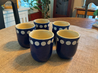 Japanese teacups ceramic blue w polka dots MTS|73174