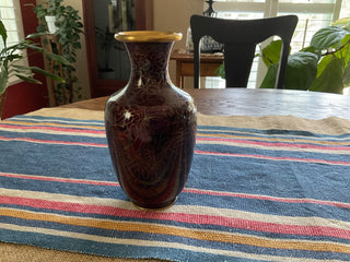 Cloisonne Vase vintage gold and red floral 7” MTS|82012