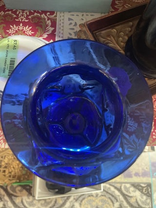 #103-Vtg.Handblown Caged Cobalt Blue Vase-RSV|85030