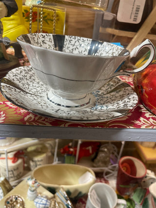 #103-Vtg.Queen Anne Silver Lace Teacup and Saucer-RSV|85034