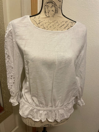 CYNTHIA ROWLEY White Linen Blouse, size M-RSV|93941