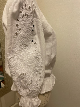 CYNTHIA ROWLEY White Linen Blouse, size M-RSV|93942