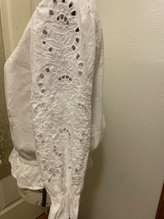 CYNTHIA ROWLEY White Linen Blouse, size M-RSV|93944