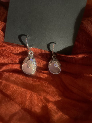 Silver tone earrings w light pink stone -RSV|95739