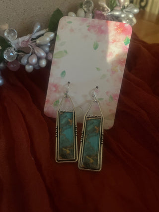 Dangling silver tone blue earrings -RSV|95751