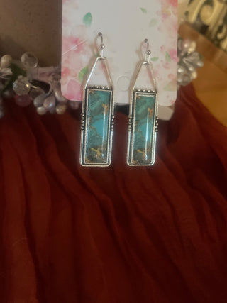 Dangling silver tone blue earrings -RSV|95755