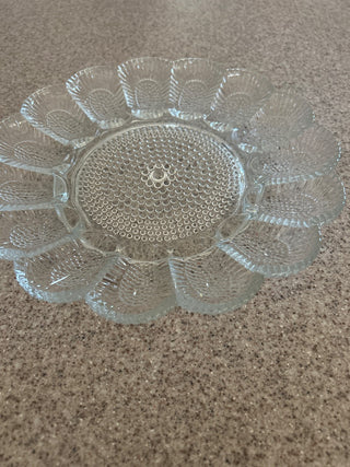 VTG Indiana Glass deviled egg plate, thick hobnail glass|96842