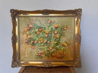 Vintage original painting florals ornate gold frame|100756