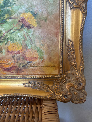 Vintage original painting florals ornate gold frame|100757