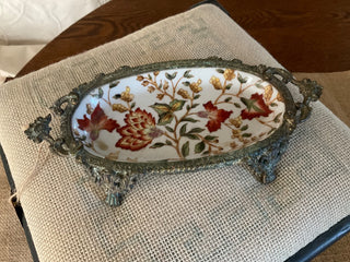 Brass footed Chinese hp porcelain trinket dish MTS|103149