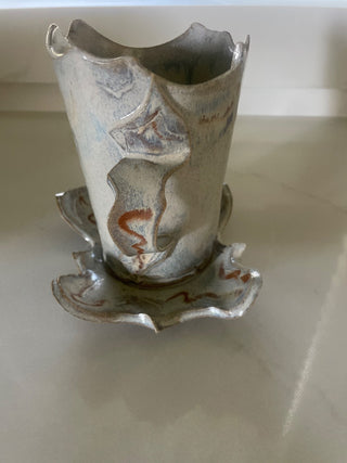 Hand Made Ceramic Mug w Saucer, Ruffled Rim-RSV|103549