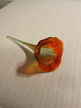Orange and green hand blown glass  flower|110013