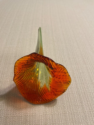 Orange and green hand blown glass  flower|110014