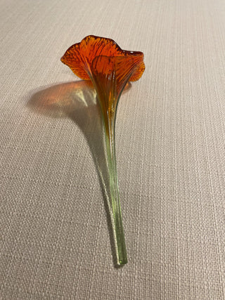 Orange and green hand blown glass  flower|110015