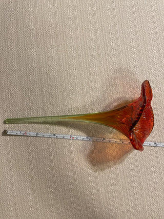 Orange and green hand blown glass  flower|110016