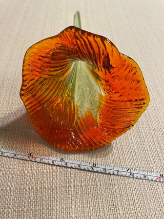 Orange and green hand blown glass  flower|110017