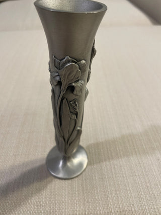 Vintage Etair Zinn Pewter Bud Vase 1992 Embossed Daffodil Floral Design Canada|110625