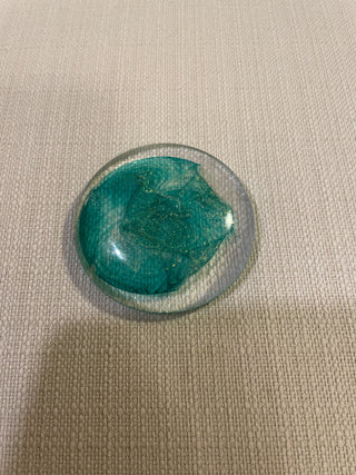 Teal glass paperweight, gold sparkles RSV|111364