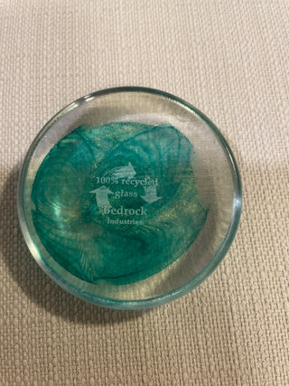 Teal glass paperweight, gold sparkles RSV|111365
