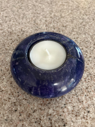 Blue stone tea light holder, hand carved in Italy|112712