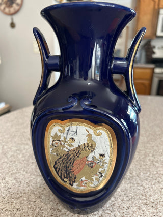 VTG Japanese cobalt blue ceramic vase|112715