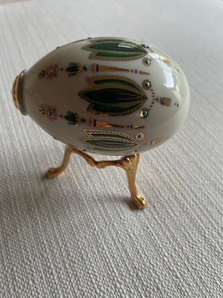 1994 Lenox China Treasures Collection Jeweled Emerald Green Gold Egg w/Stand RSV✅|113895