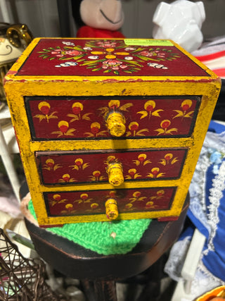 Handmade Wooden 3 Drawers Box, Handpinted-RSV|116282