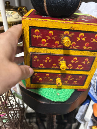 Handmade Wooden 3 Drawers Box, Handpinted-RSV|116283