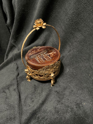 Vintage Asian coasters in metal cherub stand|117706