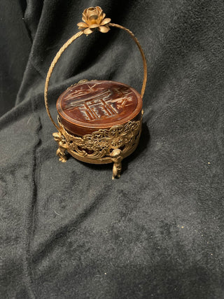 Vintage Asian coasters in metal cherub stand|117713