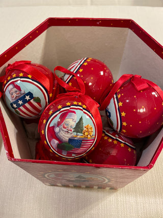 Red white and blue Santa ornaments|118204