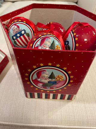 Red white and blue Santa ornaments|118206