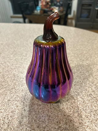Iridescent rainbow glass pumpkin, tall|121129