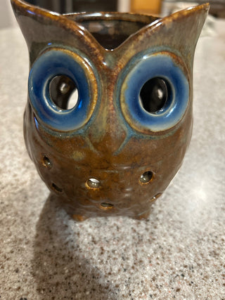 Brown owl ceramic tea light holder|121157
