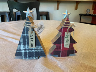 Plaid Wood block Christmas tree Merry and Jingle 6” MTS|125463