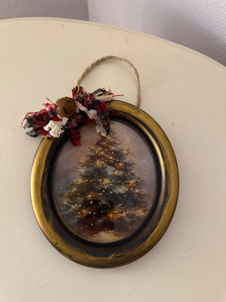 Christmas tree oval frame with rag bow RCD|126691