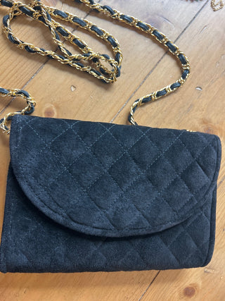 Black Quilted Suede Purse MTS|127496