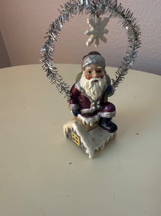 Vintage Santa sitting on top of the house ornament  RCD|129750