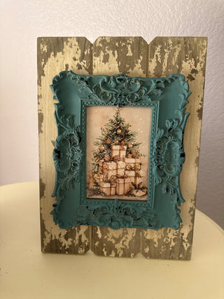 Vintage hardwood frame with pink Christmas|130995