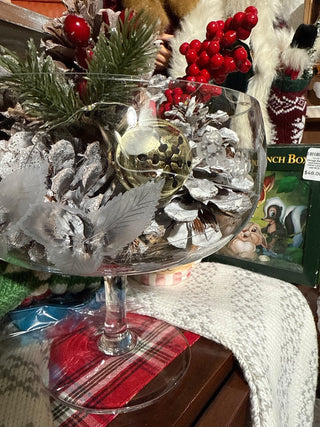 Vintage cut glass large bowl with scented pine ones RCD|131440