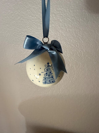 Ceramic Christmas tree ornament with blue satin trim  RCD|135777