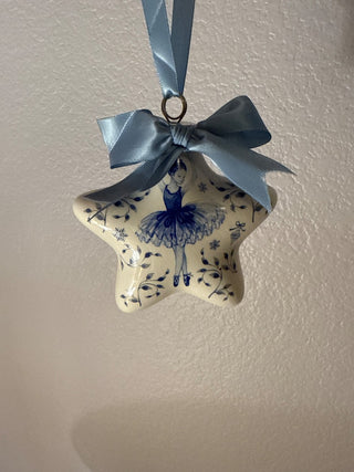 Ceramic ballerina ornament with blue satin trim Rcd|135778