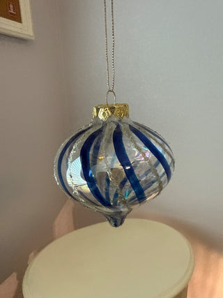 Vintage glass blue and silver teardrop ornament  RCD|138286