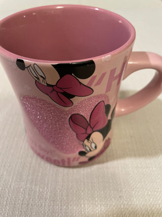 Disney Parks MINNIE MOUSE Coffee Mug Pink Glitter Heart Cute Quotes Tea Cup RSV|159693